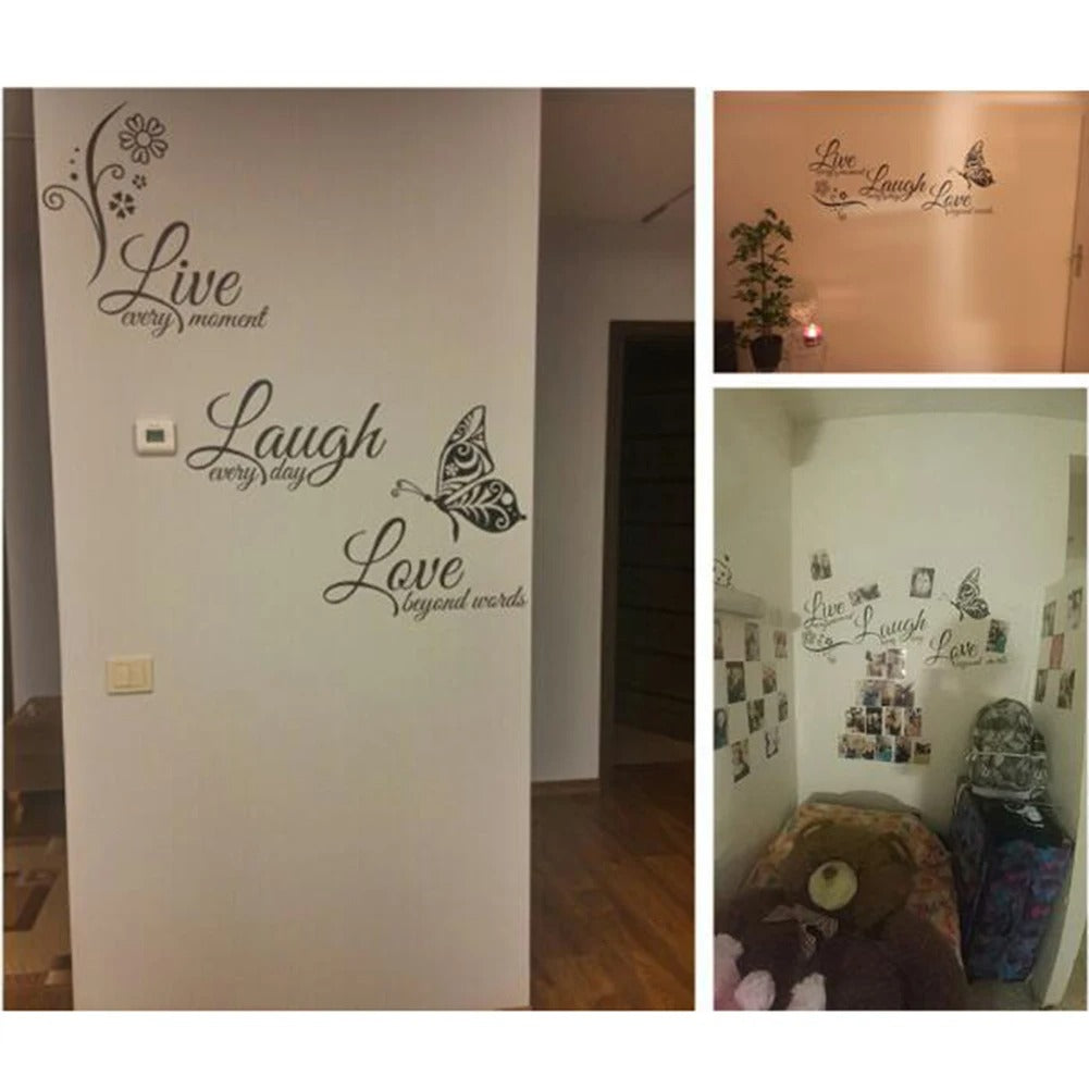 Butterfly Wall Art Sticker (Live, Laugh, Love)